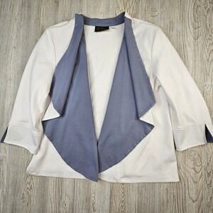 Bob Mackie Wearable Art Womens L White Blue Draped Open‎ Front Cardigan Jacket